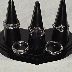 Elegant Silver and Purple Women's Ring Set Size 6 & 6.5